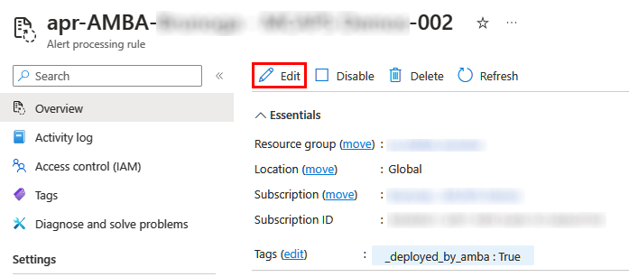 Edit alert processing rule